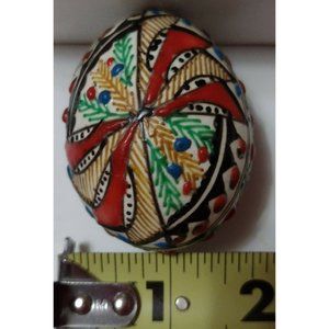 Vintage Romanian Pysanky Hand Painted Real Easter Egg Gold Red Green Spiral